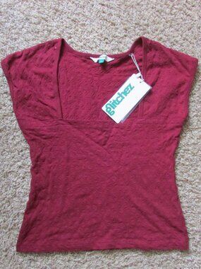 NWT Glitchez Jr XL Burgundy Red Square Neck Cap Sleeve Top Cotton